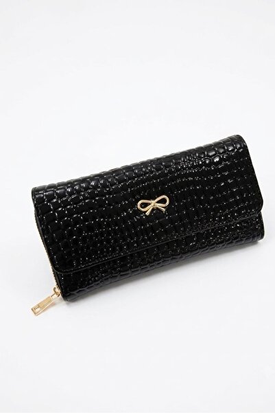 Fibag Women's Black Crocodile Wallet, Card Holder Detail, Phone Compartment, ...