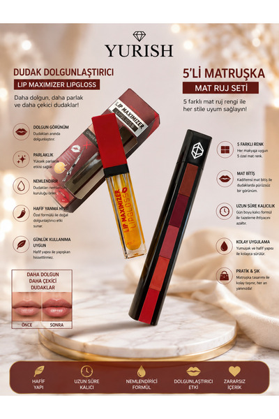 YURISH Matruşka 5'li Ruj Seti & Dudak Dolgunlaştırıcı Set