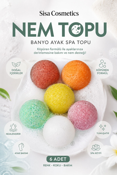 SİSA STORE Spa Nem Bombası 6'lı Köpüren Pedikür Manikür Bakım Topu E Vitamini...