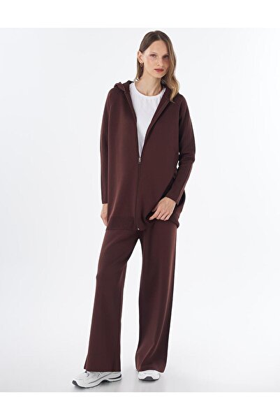 Kayra Hooded Detailed Knitwear Set Brown