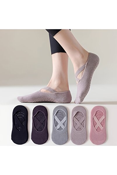 çorapmanya 4 Çift Çok Renkli Kadın Silikonlu Kaydırmaz Yoga - Pilates Çorabı