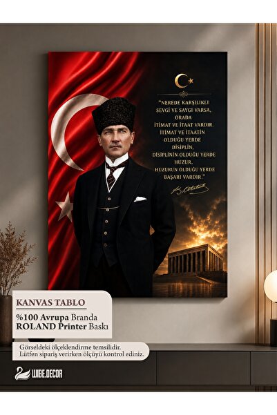 Nobrand Kanvas Tablo Atatürk Yazılı Tablo