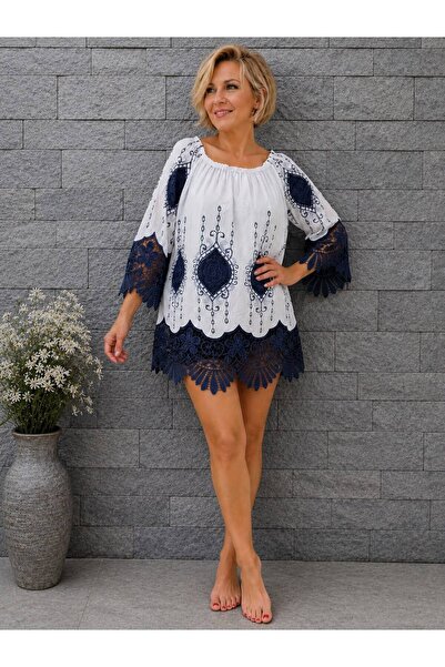 AGORATEKSTİL Women's Original Italian Lace Viscose Fabric Oversize Blouse 42-48