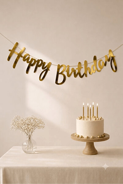 FESTİVALOON Happy Birthday Banner Altın Renk Gold Doğum Günü Parti Süsü Asma ...