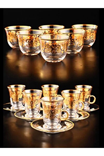 Coppera Pantograf kulplu 18 parça yaldızlı çay ve mırra seti - 6 lı 170 cc ( ...