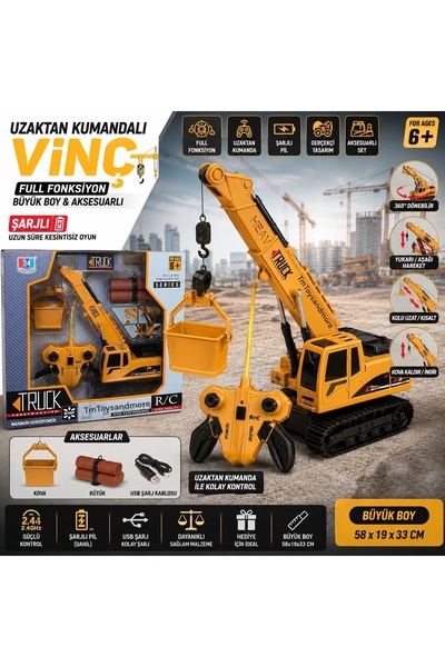 tmtoysandmore Vinç Oyuncak Uzaktan Kumandalı Full Fonk Şarjlı İş Makinesi Çoc...
