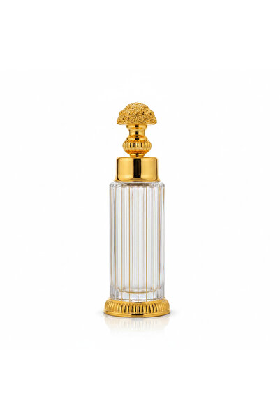 Mayflower Ribbed Crystal Glass Perfume Bottle with Ornate Gold Metal Base — 2...