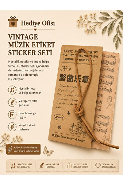 hediyeofisi VINTAGE MÜZİK ETİKET STICKER SET
