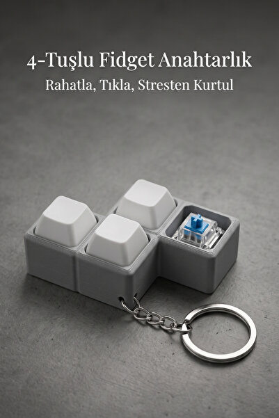 TEKMAKG 4 Tuşlu Mekanik Switch Klavye Anahtarlık Stres Atıcı Fidget Mavi Switch