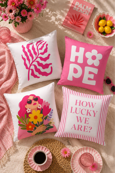 Bertille Home Pop Art Series Double-Sided Digital Printed Set of 4 Throw Pill...