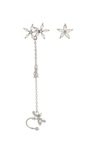 VeeShop Asymmetric ear cuff earrings Top Bottom Set with crystal flowers and ...