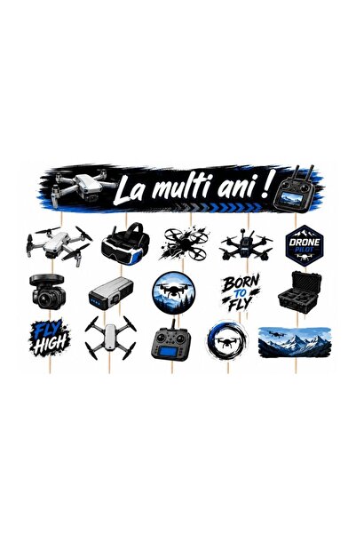 DecoParty Set de decorațiuni pentru tort – Tematică DRONE, 16 piese, Carton, ...