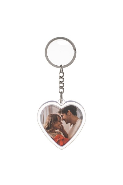 OEM Breloc transparent în formă de inimă, cu spațiu pentru fotografie de 5x5cm