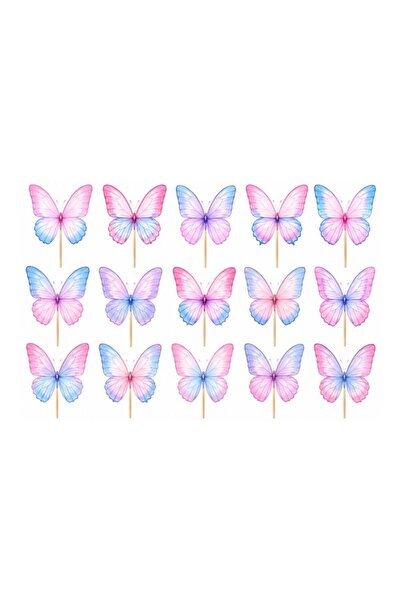 DecoParty Set de decor pentru tort – Tematică Fluturi Pastel, 15 piese, Carto...