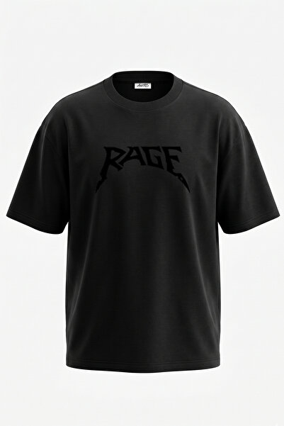 Anetos Rage Band Design Printed Oversize Black T-Shirt