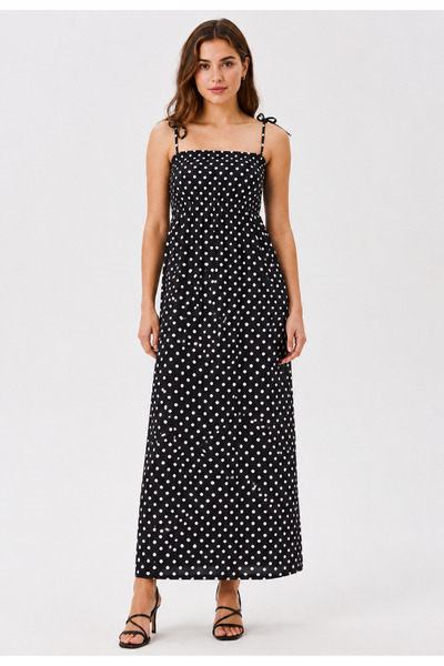 exxitcollection Patterned Cotton Long Summer White Black Patterned Women's Dr...