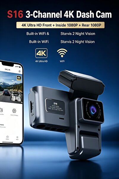 Bleco S16 3 Channel 4K Dash Cam, Front 4K + Inside 1080P + Rear 1080P, Built-...
