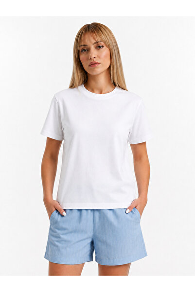 TrendAllStore Women's White Color Short Sleeve Basic Fit Crew Neck Comfort T-...