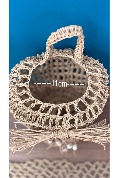 Zümrüdüanka Handmade Rafya ipinden saman rengi posetlik