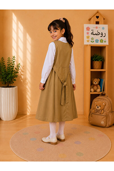 school clothing زي مدرسي لرياض الأطفال للبنات - مريلة روضة بناتي مع قميص أبيض - بيج