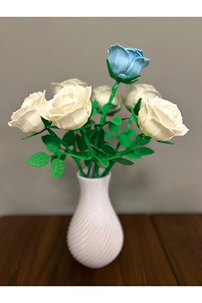 Dekoratif Vazo 17 cm 3D Baskı Plastik Beyaz Modern Çiçeklik