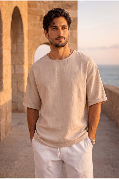 Valiberta Godard Relax Fit 100% Cotton Muslin Fabric Double Sleeve Crew Neck ...