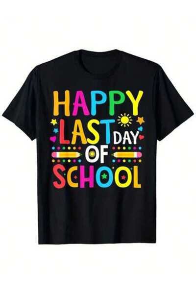 799 تي شيرت Happy Last Day Of School بتصميم ملون نابض بالحياة مع نجوم وكونفيت...