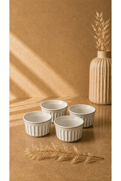 SUUFLEHMWR Yuvarlak Sufle Kabı 8,7 Cm Reaktif Krem 4'lü Set | Porselen Fırın ...