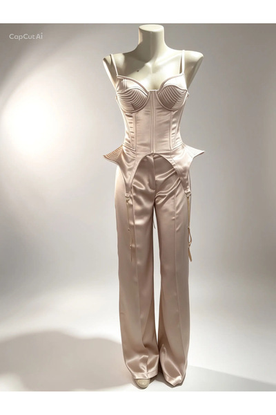 Atelier Carmen Babes Μακριά παντελόνια καμπάνα και τοπ κορσέ, σετ.