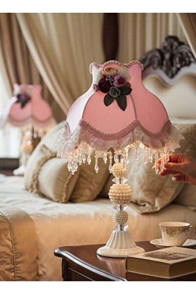 Dekovien Pink Velvet Covered Floral Decorated Headboard with Pearls and White...