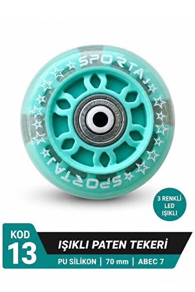 Sportaj 70 mm Renkli Led Işıklı Turkuaz Paten Tekeri PU Silikon Abec 7 Rulmanlı KOD 13