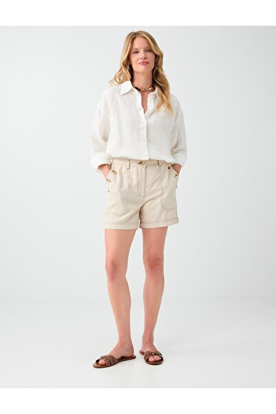 Jimmy Key Stone Button Detailed High Waist Shorts