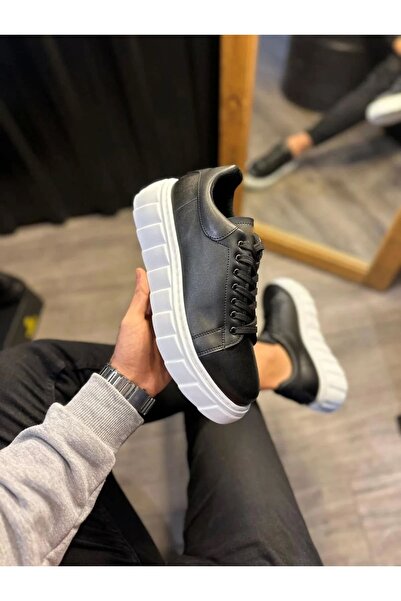 pabucmarketi Black (White Sole) Lace-Up Men's Shoes Sneakers