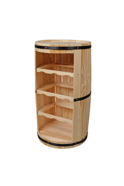 LimArt Suport Vin din Lemn Tip Butoi, Capacitate 12 Sticle, Finisaj Lemn Natu...