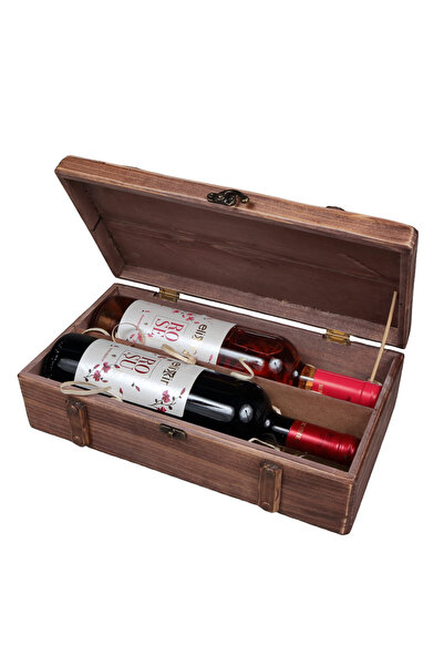 LimArt Set Cadou Suvenir - Cutie Dubla din Lemn Tip Cufar Rustic cu 2 Sticle ...