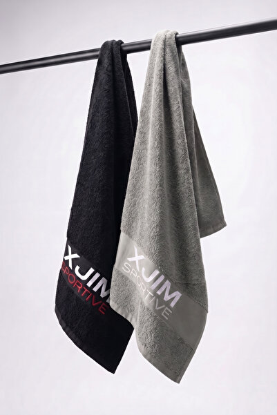 XJIM Pachet de 2 prosop sport antracit 100% bumbac, prosop pentru fitness, an...