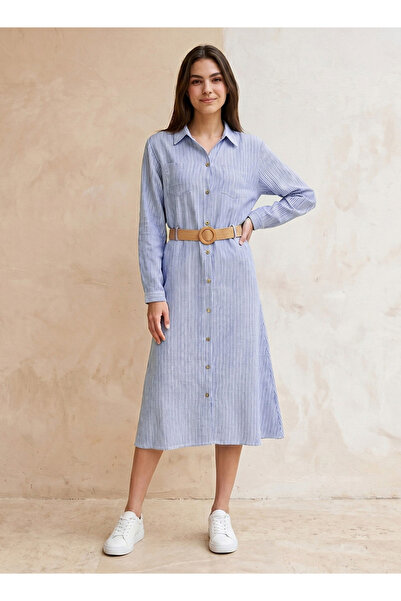 FAV STRIPE SHIRT DRESS WITH BELT