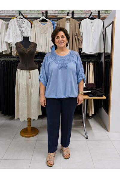 La Mia Moda İtalyan Tasarım Önü Özel Nakış İşlemeli İpek Bluz