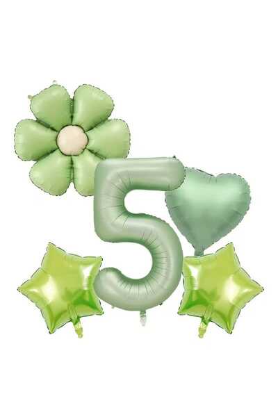 ÇITIPITISTORE Green Daisy Number Heart Star Birthday Foil Balloon Set