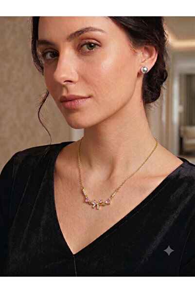 BİJU YILMAZ Stone Bow Steel Necklace Gold