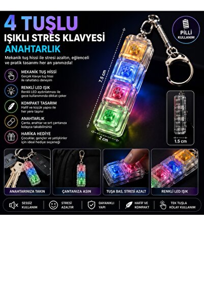 keyfisepet en keyifli sepet 4'lü LED Işıklı Stres Klavyesi Seti Pilli Mekanik...