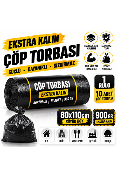 New City 80x110 cm Ekstra Kalın Çöp Torbası 900 Gr | Büyük Boy Sızdırmaz Daya...