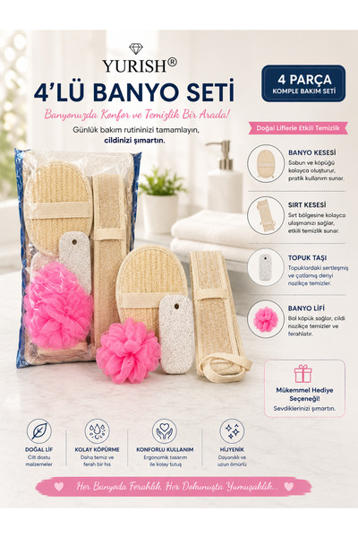 YURISH 4'LÜ BANYO SETİ Doğal Bakımın En Konforlu Hali