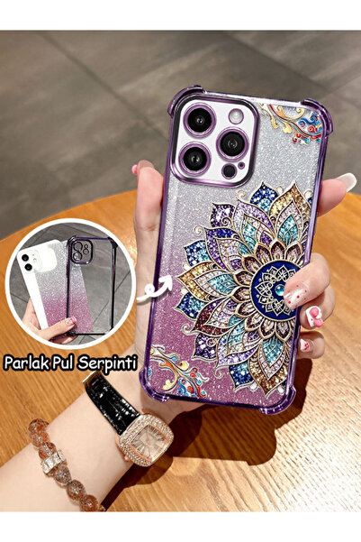 SLIMFELT iPhone 14 Pro Max Uyumlu vintage mandala parlak desenli yumuşak kılıf