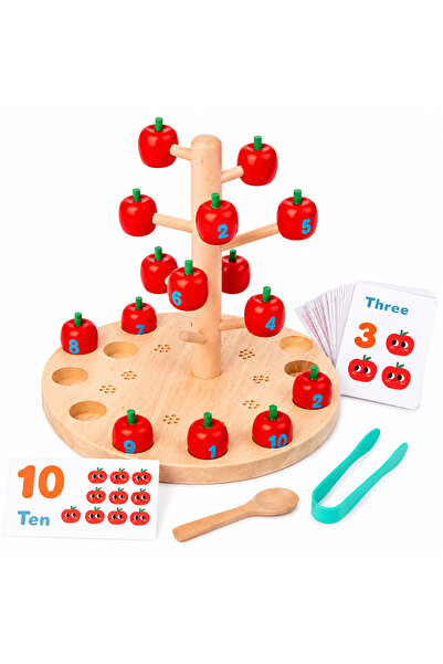 Stuniko Joc Montessori din Lemn – Pomul Numeric cu Mere Magnetice, Pensetă și...
