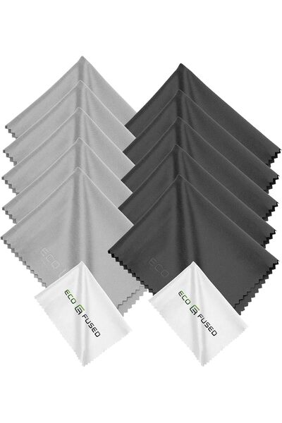 ECO-FUSED قطعة قماش تنظيف من الألياف الدقيقة، أسود ورمادي، 15×18 سم، 12 قطعة،...