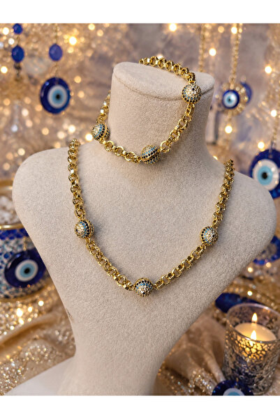 xUPING 14 K NAZAR KOLYE BİLEKLİK SET GOLD RENK