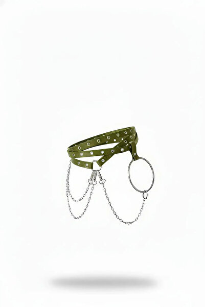 Angels Passion Khaki Women's Belt Chain Detailed Metal Ring Accessory