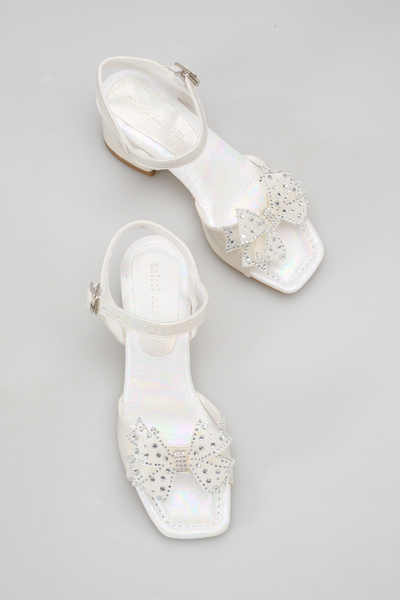Mini Angel Bow Detailed Heeled Shoes with Stones Evening Dress Shoes Bow Detailed Heeled Shoes Orthopedic Evening Dress Shoes
