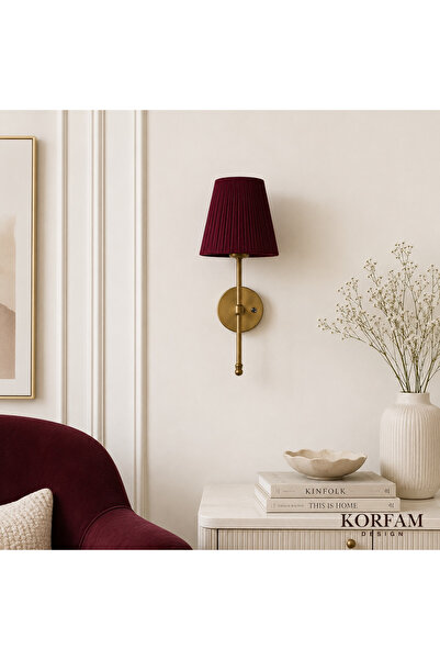 KorFam Bordo Keten Şerit Kumaş Başlık Kablosuz Pilli Aplik